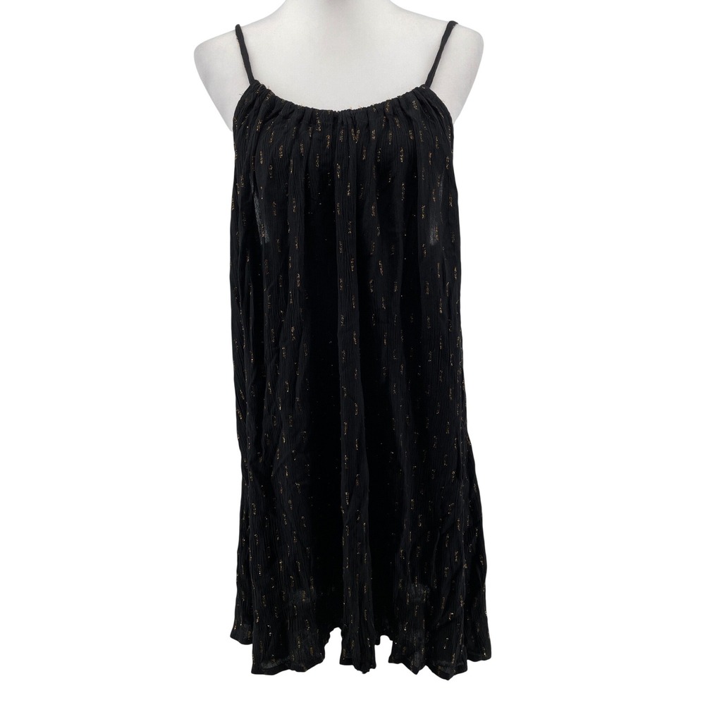Venus Swim Coverup Women XL Black Gold Metallic Viscose Resortwear Mini Dress